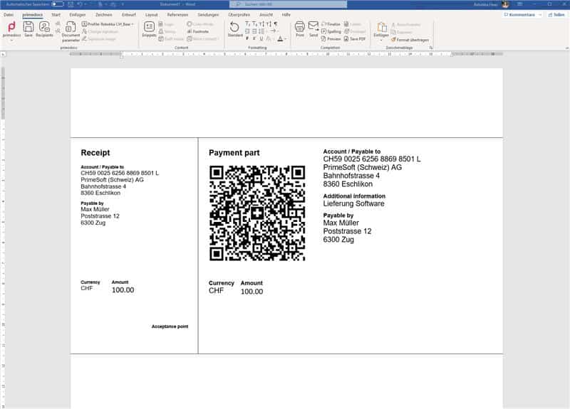 Create QR bills in the OneOffixx template software